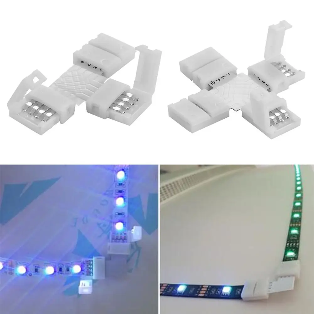 1 Pc 4Pin LED Strip Connector L T Cross Shape PCB Corner Connector For RGB 3528 5050 Clip-on Coupler Led Strip Light Accessories