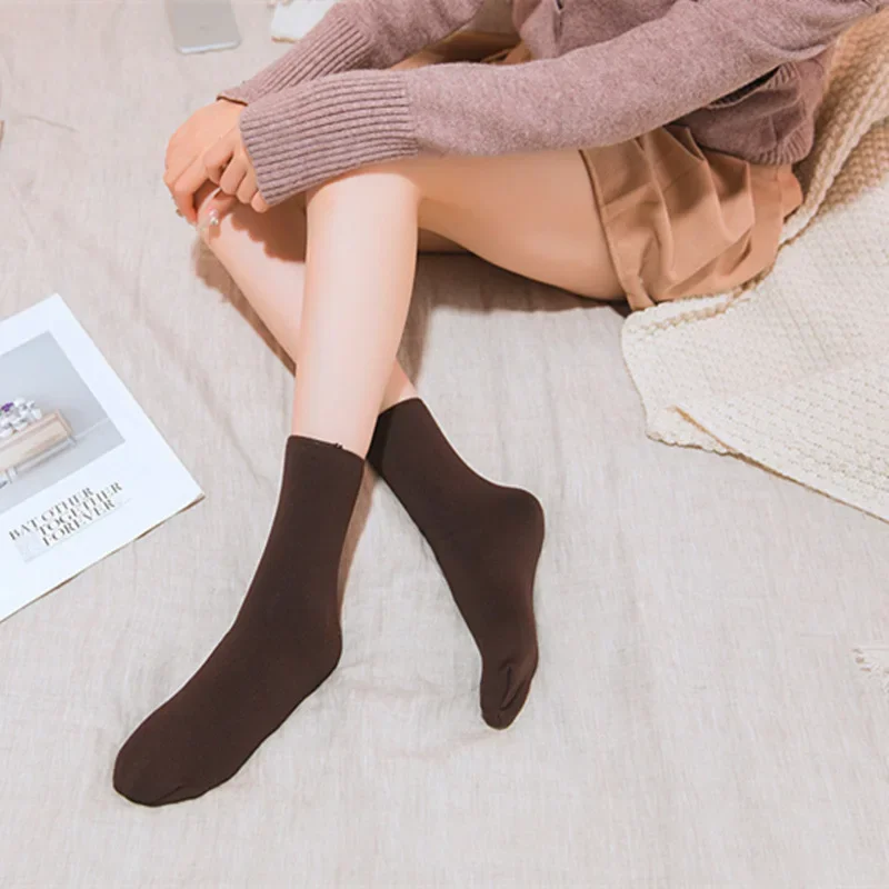 Autumn and Winter Adult Fashion Solidcolor Mid-Calf Length Warm Socks Fleece-lined Thickened Snow Socks