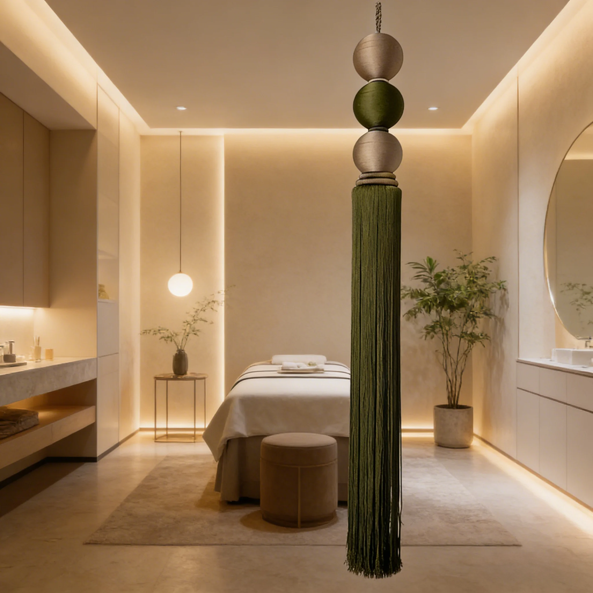 Adorno de Pared con Borlas y Bolas en Verde Oliva, Decoración de Pared Moderna y Lujosa para Sala de Estar, Villa o Fondo de Pared