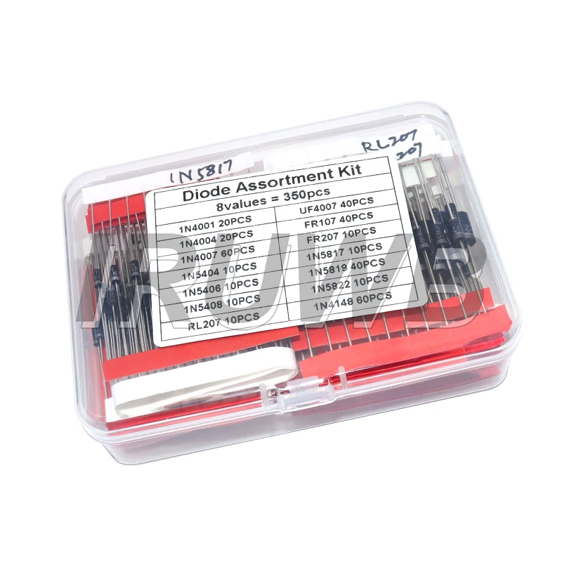 350PCS/box Diodes kit 14Values 1N4001 1N4007 1N4148 RL207 UF4007 FR107 207 Rectifier/Fast Recovery/Schottky/Switching Diode Set