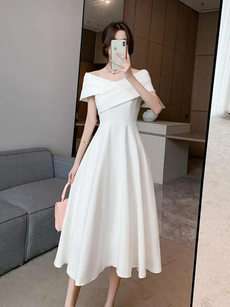 Elegant Evening Dress For Women Sleeveless Fashion Fairy Birthday Party Dress Solid Midi 2024 New Summer Sexy Engagement Dresses