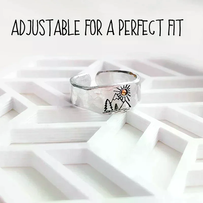 Vintage Ring Forest Mountain Sunset Nature Landscape Carved Ring For Women Men Open Adjustable Jewelry Fashion Ring
