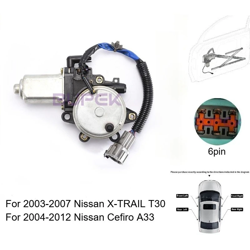 

BUPEK передний левый двигатель стеклоподъемника со стороны водителя 6Pin для Nissan X-TRAIL T30 Cefiro A33, электрический стеклоподъемник 80731-8H30A