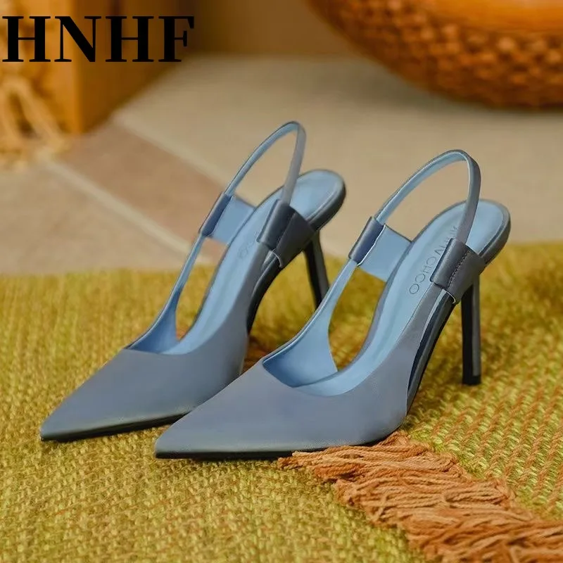 HNHF New 2024 Women Designer Brand Slingback Sandals Pointed Toe Slip on Thin High Heel Ladies Elegant Pumps Shoes Drss Sandals