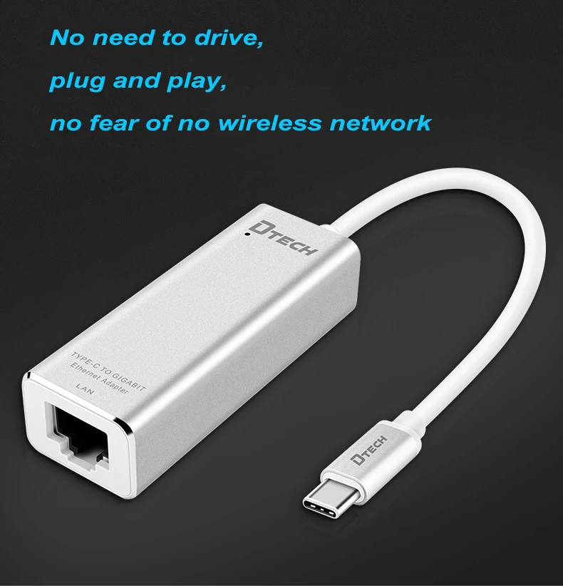 DTECH USB-C to Ethernet Adapter USBC to Gigabit Network RJ45 1000 Mbps LAN 0.2M Wired Network Card for Windows