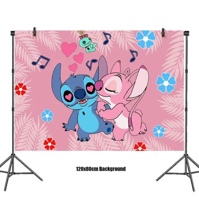 Disney Pink Lilo And Stitch Angel Birthday Party Decoration Tableware Cup Plate Angel Birthday Supplies Balloon Banner Backdrop