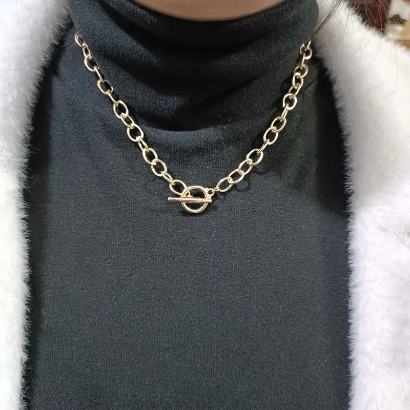 Cross-border Hot-selling Thick Chain OT Buckle Necklace Women's Light Luxury Niche Design Clavicle Chain Necklace