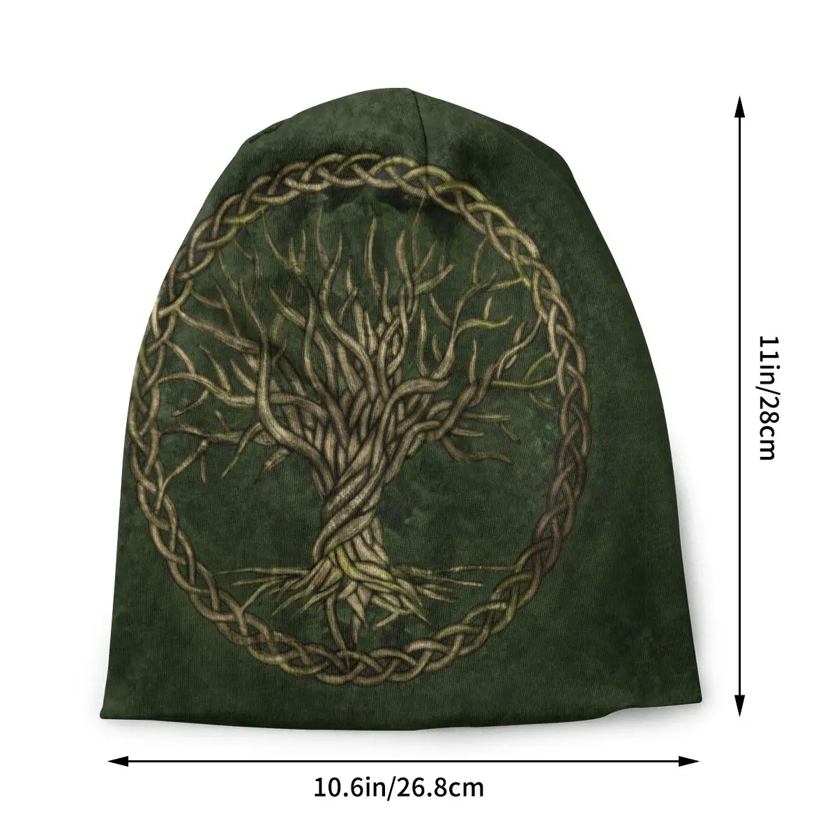 Unisex Custom Warm Bonnet Homme Knitted Hats Fashion Green And Gold Tree Of Life Beanie Cap Ski Vikings Yggdrasil Beanies Caps