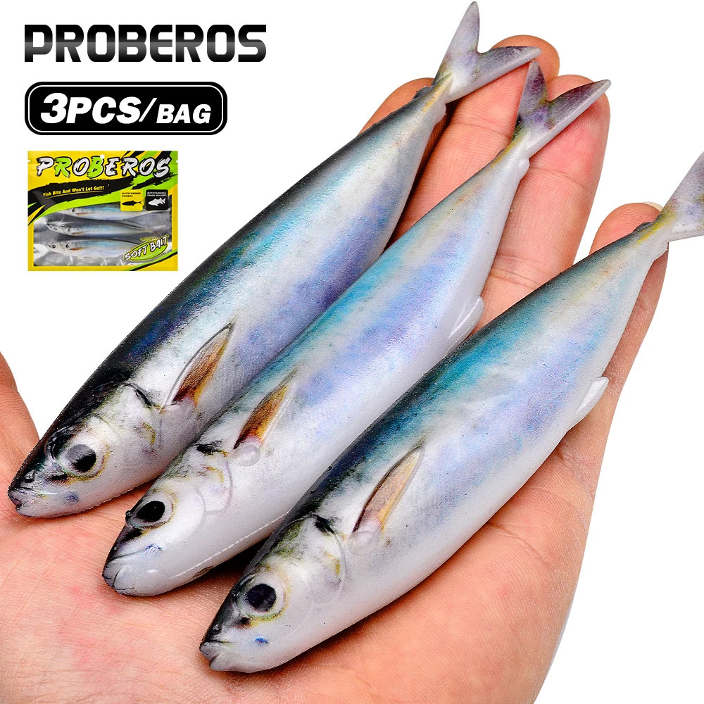 PROBEROS Realistic Mackerel Artificial Soft Fish Bait 3PCS/Bag Dragging Swinging Swimming Bait Tuna Salmon Seawater Fish Lures