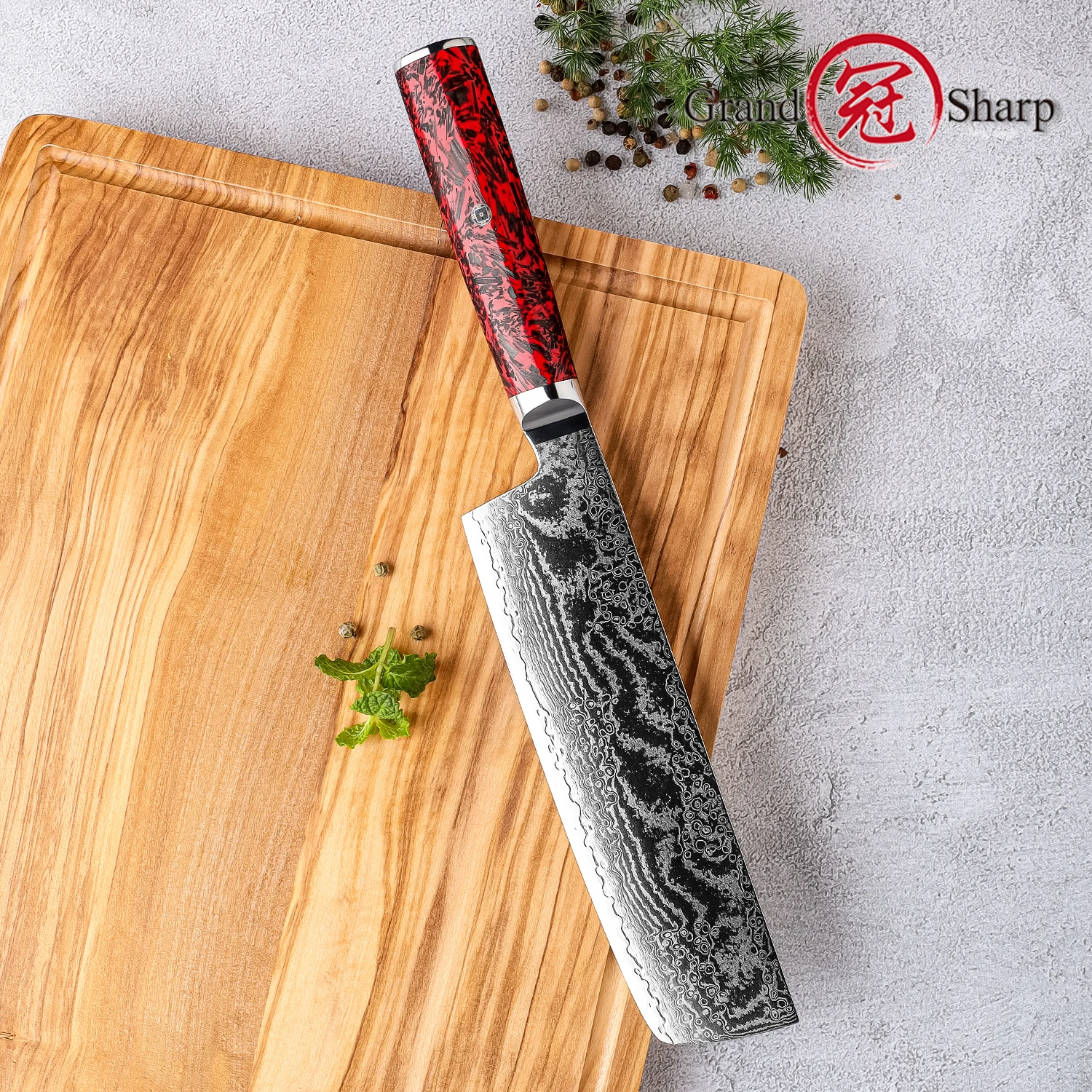 

Grandsharp 7 Inch Nakiri Knife 67 Layers Damascus Steel Chefs Cleaver Sashimi Slicing Sushi Kitchen Knives Cooking Tools