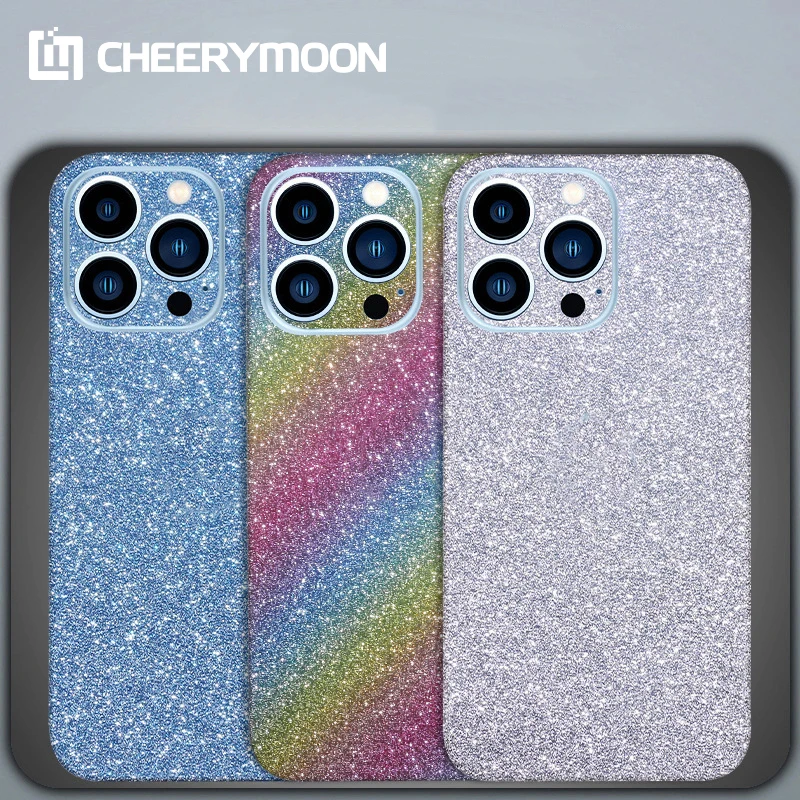 Colorful Glitter Bling siamesed Stickers For iPhone 16 15 14 13 12 Pro Max iPhone14 Plus Mini 14Pro 12Promax Body Back Film