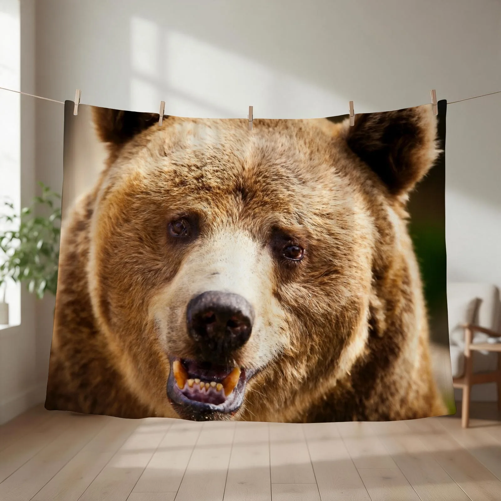Brown Grizzly Bear Throw Blanket couch cozy soft plush fuzzy picnic outdoor blanket