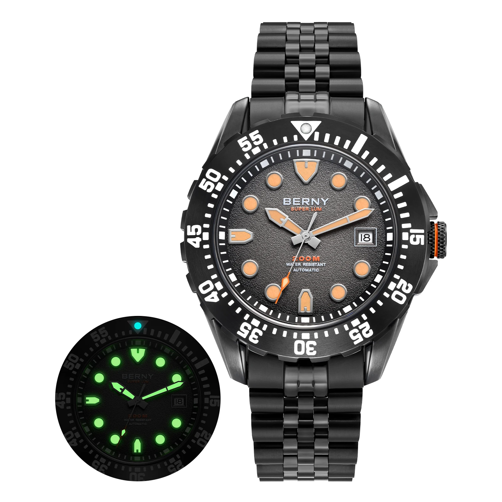 BERNY 20ATM Automatisch Duikhorloge voor Mannen MIYOTA 8215 Top Nauwkeurigheid 316L Staal Supper Lichtgevende Saffier AR Heren Duikhorloges