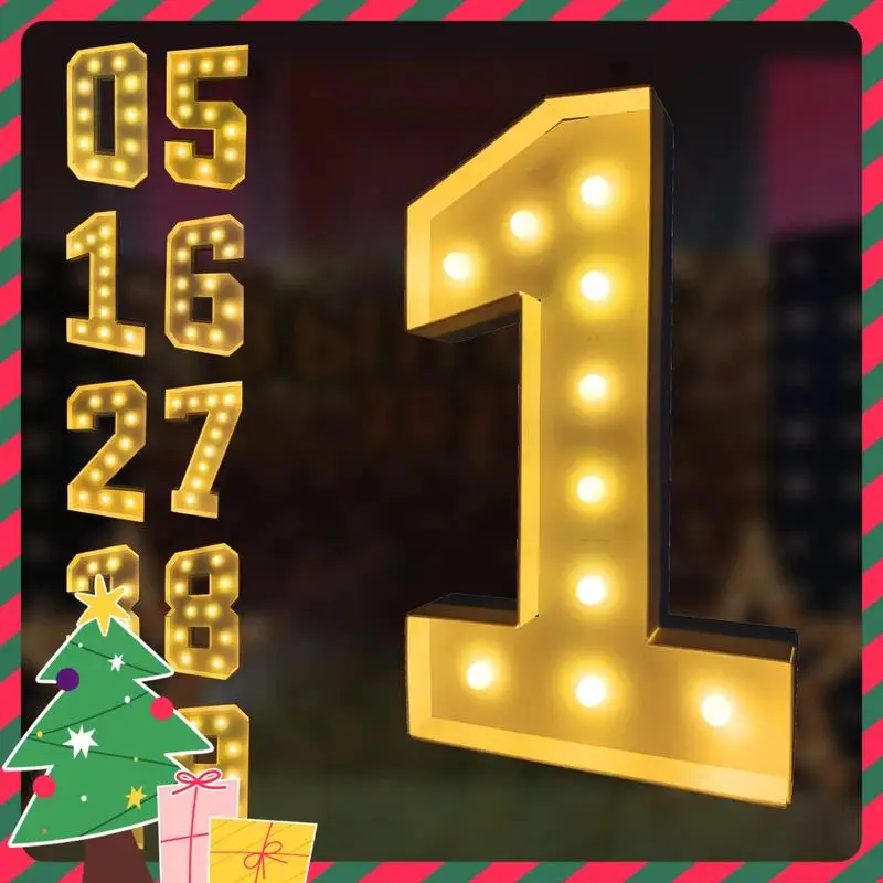 Christmas Luminous Number Backdrop Decoration, 1 Count Lighting Number 0-9 Mosaic Frame Foam Cardboard