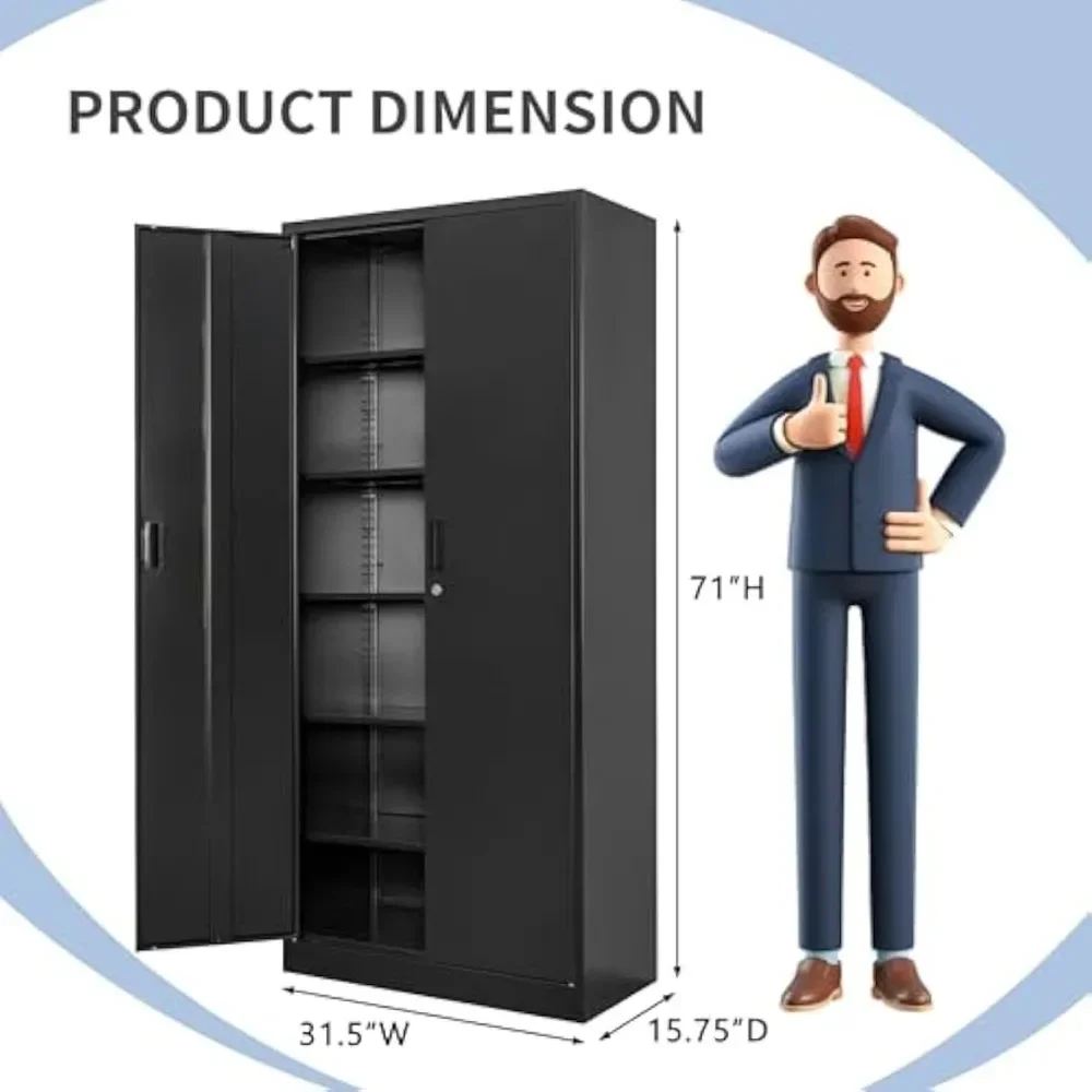 Metal Storage Cabinet 71” with 2 Doors and 5 Adjustable Shelves, Tall Cabinets Lockable, Garage Steel Locking Cabinet image 2