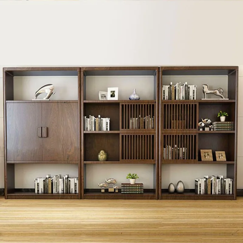 

New Chinese modern floor-to-ceiling storage cabinet full solid wood bookcase combination Office study bookshelf