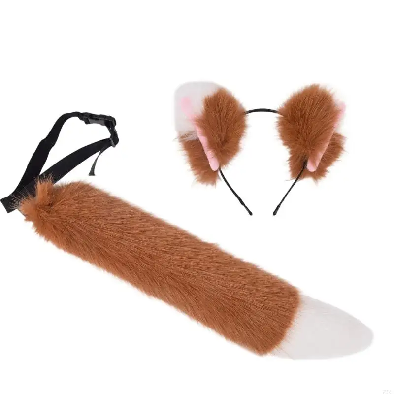 

72XE повязка для волос с лисьими ушками и пушистым хвостом из искусственного меха для любителей костюмов для аниме-конференций