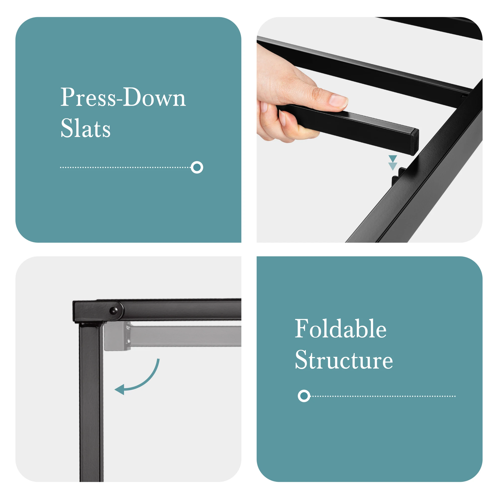 إطار سرير معدني من HOOMIC، لوح رأسي منجد بخياطة مربعة، زر كلاسيكي معنقدة، جلد صناعي، لا حاجة إلى صندوق زنبركي
