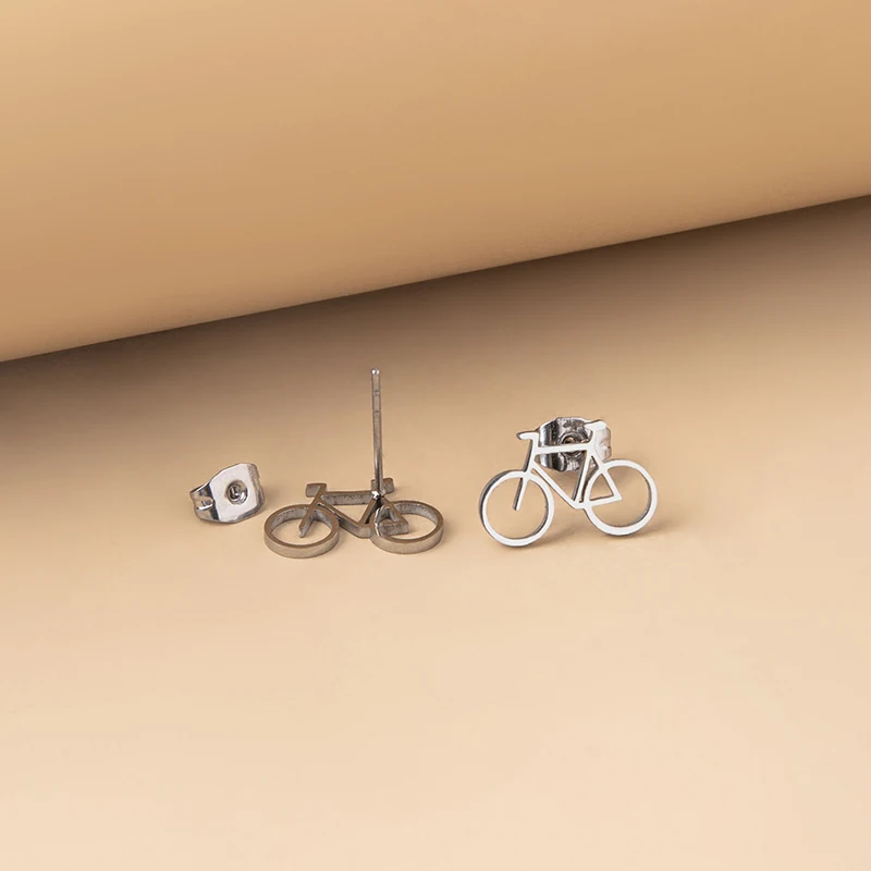 Stainless Steel Bicycle Stud Earrings For Men Motorcycle Biker Stud Earrings Jewelry Accessories