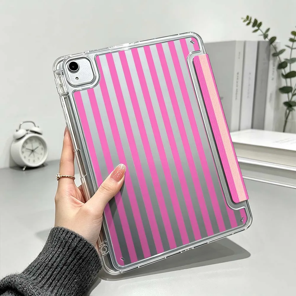 

Minimalist Pink Striped For iPad Pro Air mini 6 5 4 3 2 1 11th 10th 6th 5th M5 M4 A17 Pro A16 Foldable 3Y Tablet Case Soft
