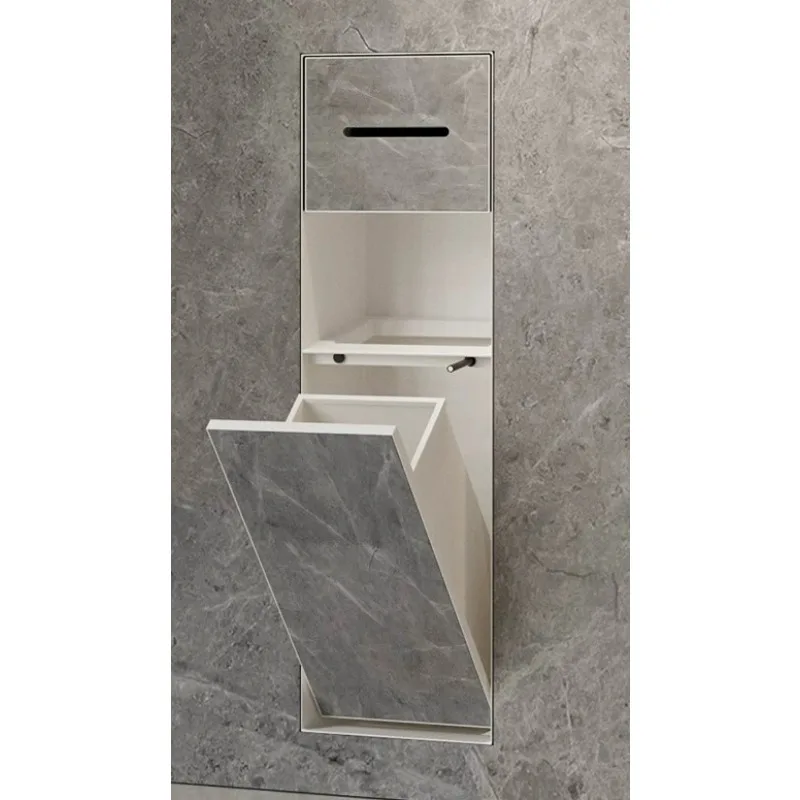 for 304 Stainless Steel Bathroom Embedded Niche Hidden Trash Can Toilet Brush Storage with Concealed Tissue Box