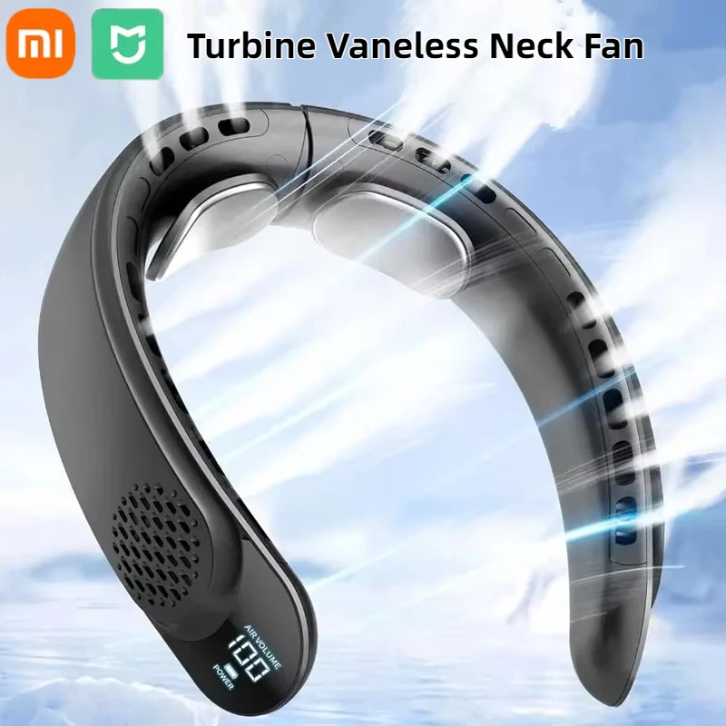 Xiaomi رباعية النواة USB الرقبة مروحة التوربينات Vaneless تصميم سهل التحكم 4000mAh شاشة ديجيتال لمروحة محمولة في الهواء الطلق هدية الصيف