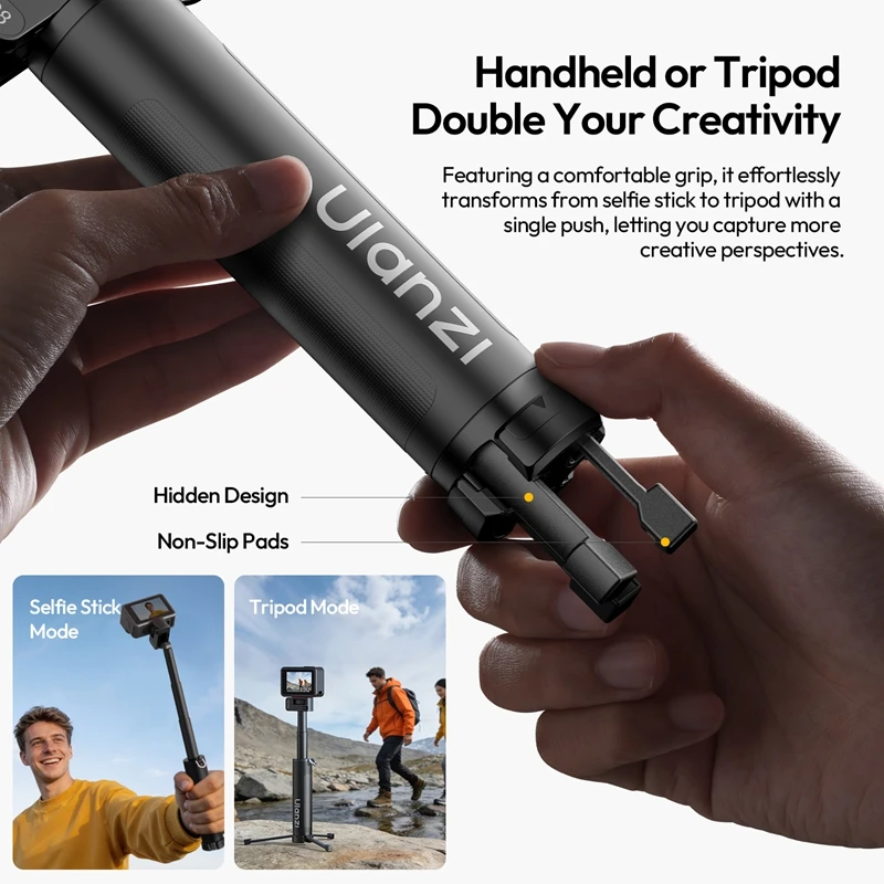 Ulanzi MT98 Składany Statyw Selfie Stick Przenośny Statyw do DJI do Kamer Sportowych Insta 360 180 °   Regulowany z gwintem 1/4 cala Vlog Live — zdjęcie produktu 2