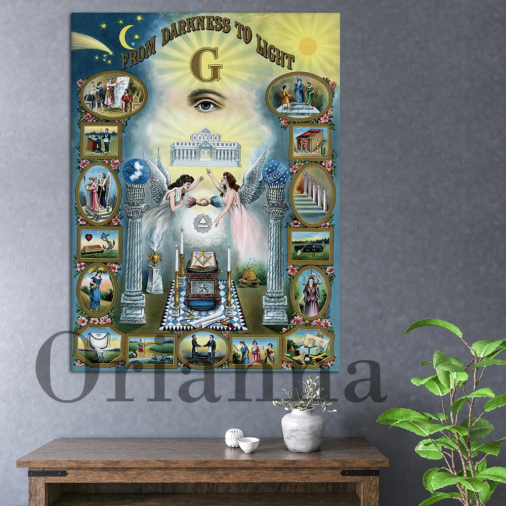 Freemason From Darkness To Light Poster Or Canvas Illuminati Wall Art, Great Architect, All Seeing Eye Print, Masonic Home Decor