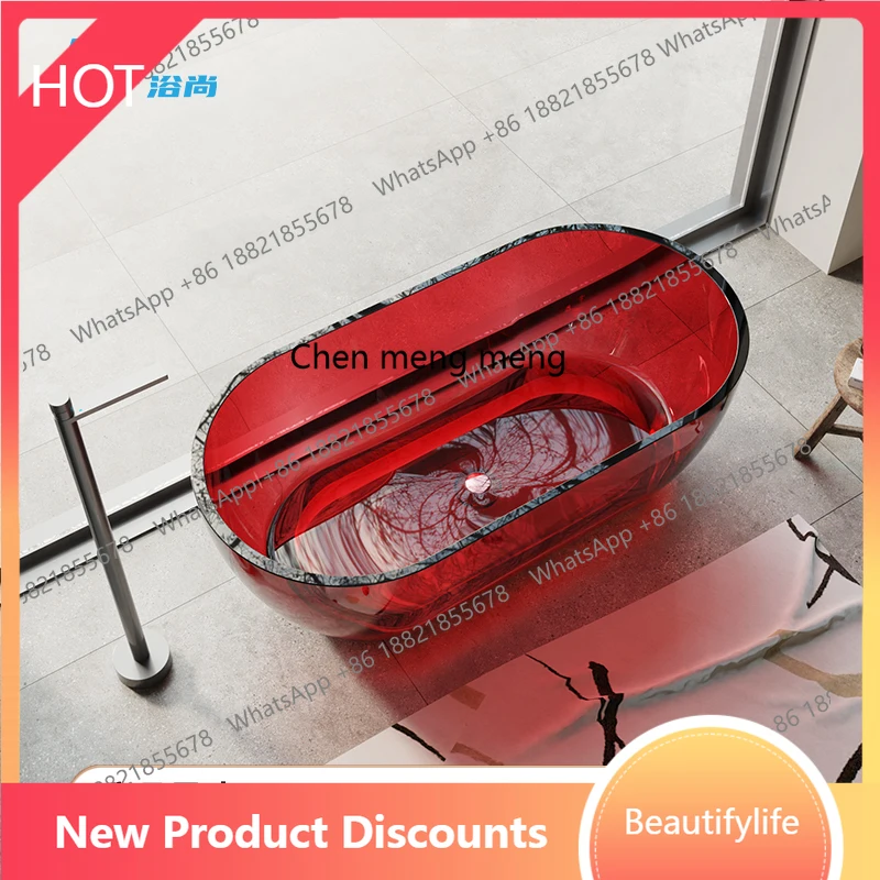 

A13 Crystal transparent colored resin bathtub, integrated independent couple bed and breakfast hotel bathtub customization