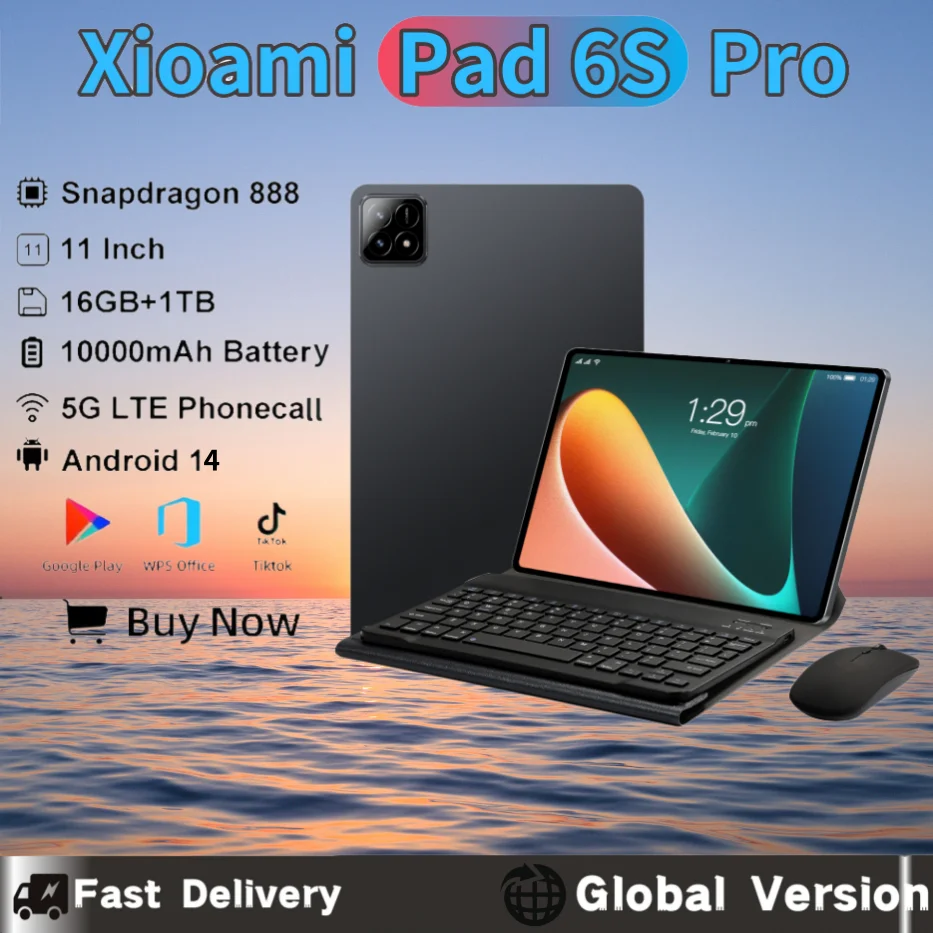 2025 Pad 6S Pro Tablet Android14 Snapdragon 888 11 cali HD 16GB+1TB 20000mAh 5G Dual SIM Bluetooth 5.0 WiFi GPS Mi Tablet do gier