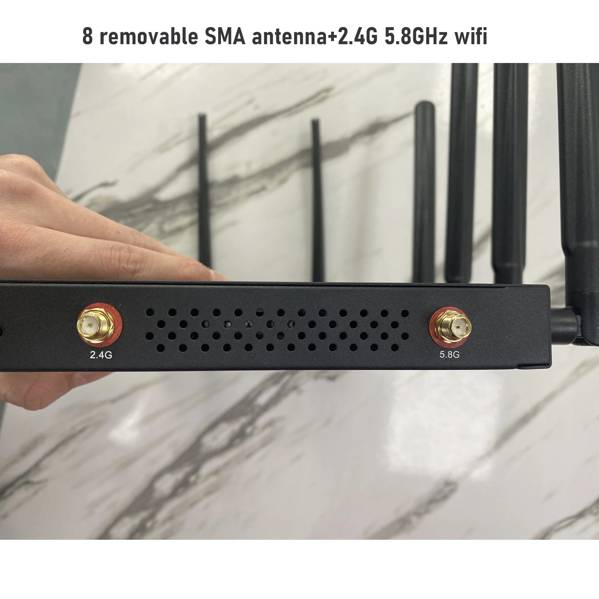 Two SIM 4G Openwrt Router Gigabit LAN 1000Mbps CAT6 Modem 2.4GHz 5.8GHz WiFi 8 Removable Antenna MU-MIMO for 64 User