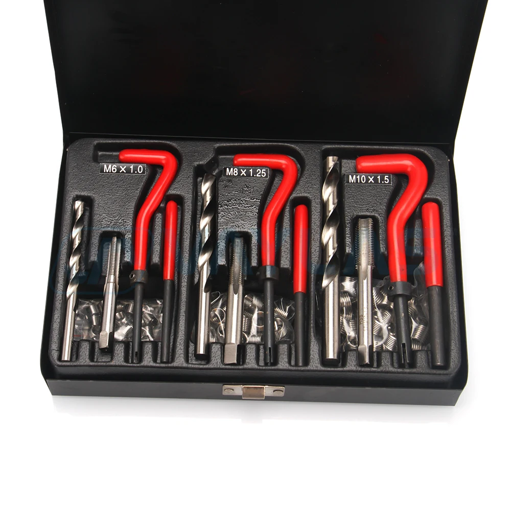 88pcs Thread Repair Set M6x1.0 M8x1.25 M10x1.5 Stainless Steel Wire Helical Coil Damaged Thread Insert Combination Garage Tools