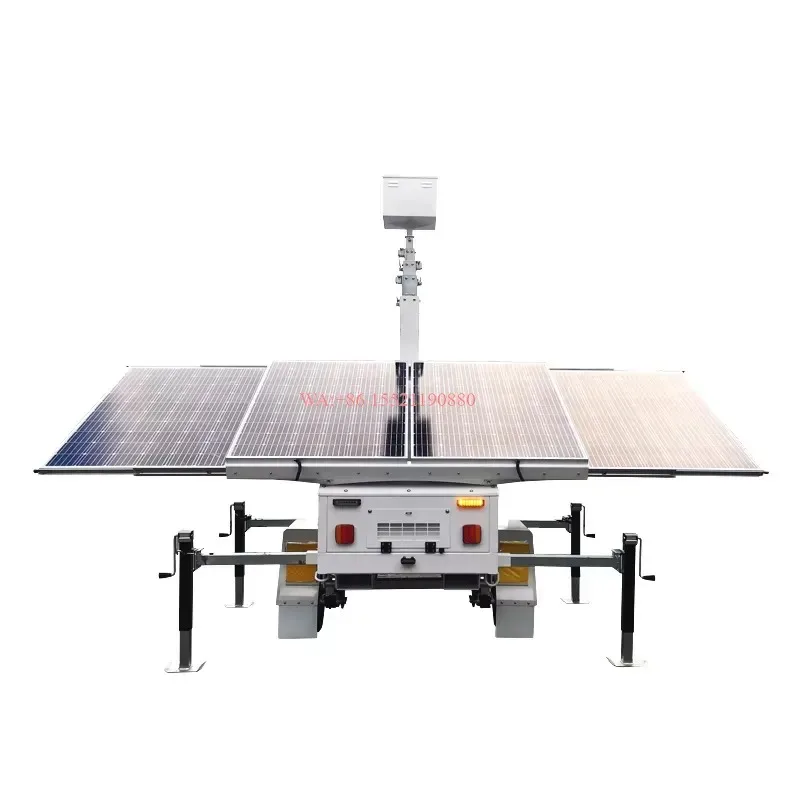 wmwmnu Weatherproof Surveillance Camera Mast Solar Trailer Light Tower for CCTV Camera