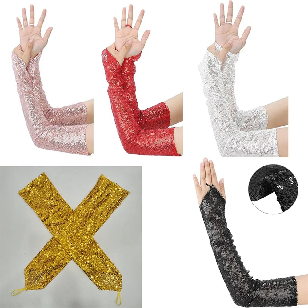 Long Fingerless Gloves Party Holiday Stage Costume Accessory Gloves For Stage Performance Cosplay Sequin Glitter Gloves