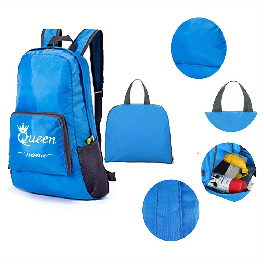 Personalized Customization Foldable Blue Backpack Travel Bag Lightweight Storage Bag Outdoor Eco-friendly Backpack