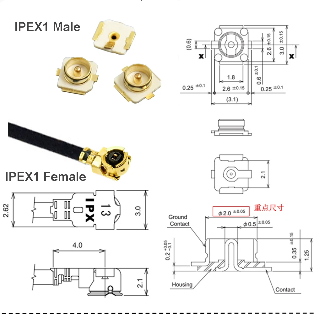 1PCS u.FL  1 / 4 4 Female to RP-SMA / SMA Female 4-Pin Right Angle PCB Pigtail WIFI Antenna Extension Cable Jumper