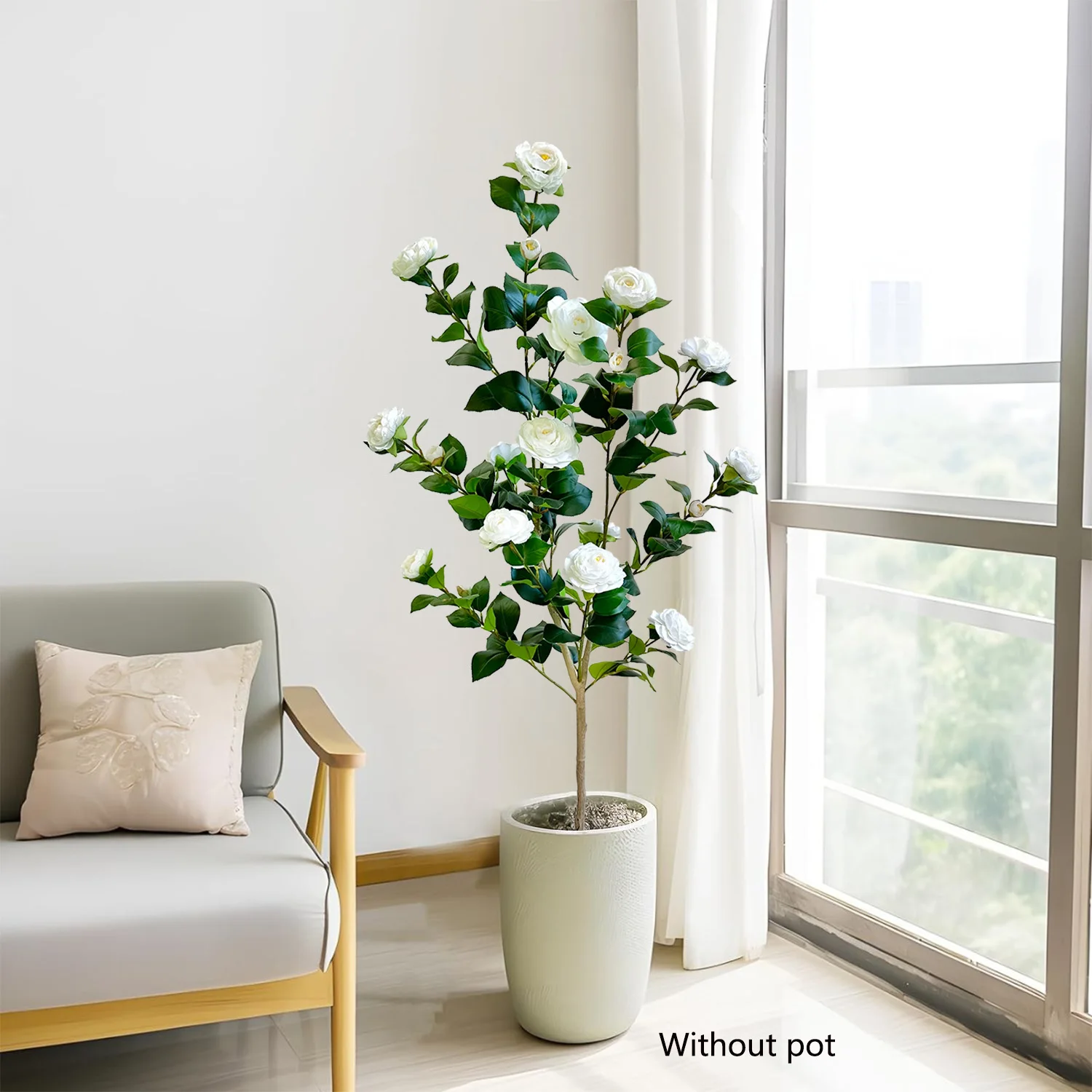 90-180CM Artificial Camellia tree plant Natural Trunk Silk Fake leaves Ornamental indoor Faux Plant for Wedding Home Party Decor