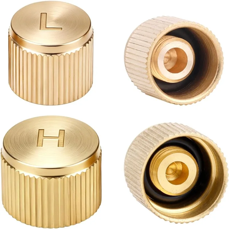 2PCS R134a Brass AC Valve Caps M8x1 Thread High Low Pressure Port Covers Built-in Silicone O-Ring Threaded Air Conditioning