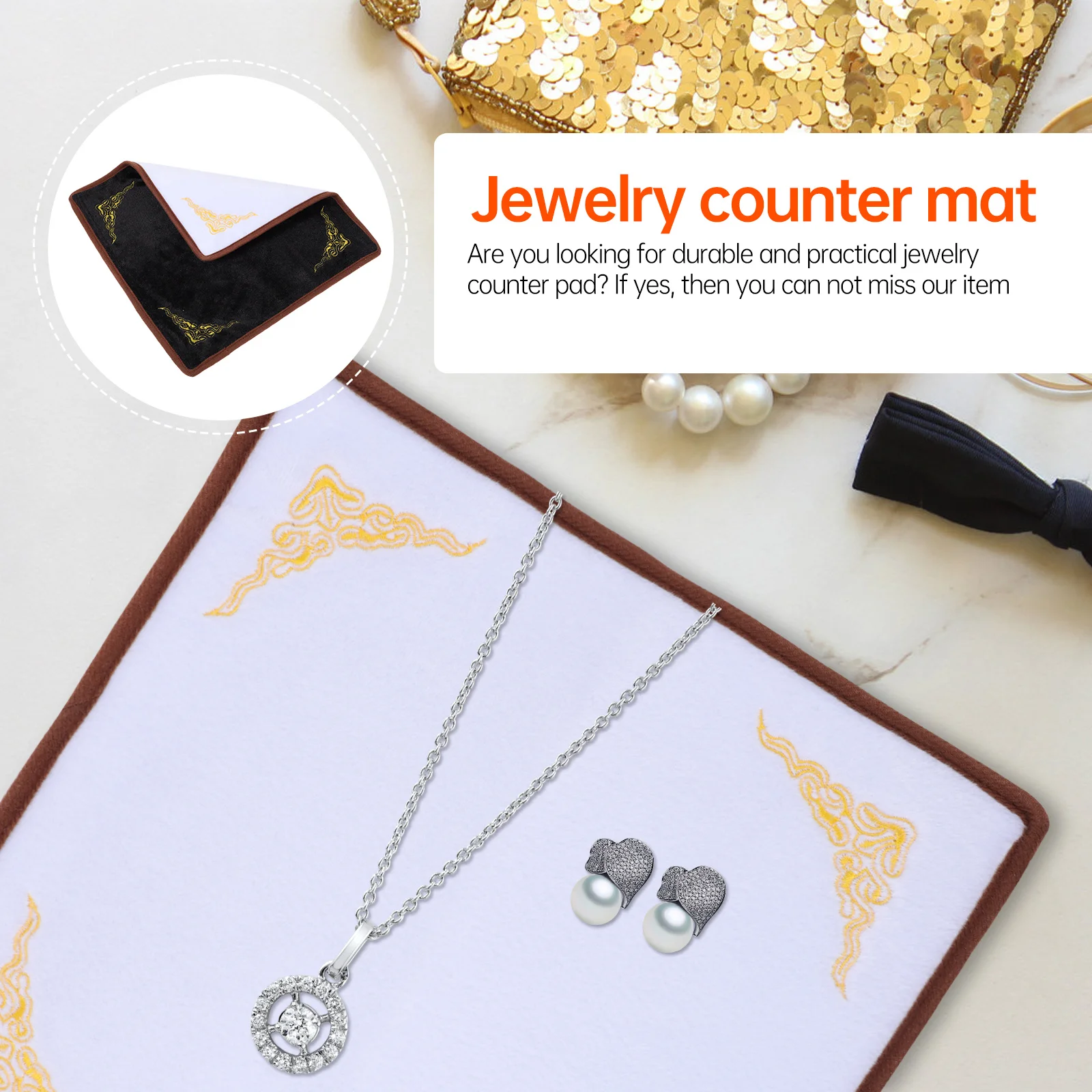 

1pc Jewelry Display Cloth Mat Flannelette Material Non-Slip Dust-Resistant For Bracelet Necklace Home Shop Use Embroidered