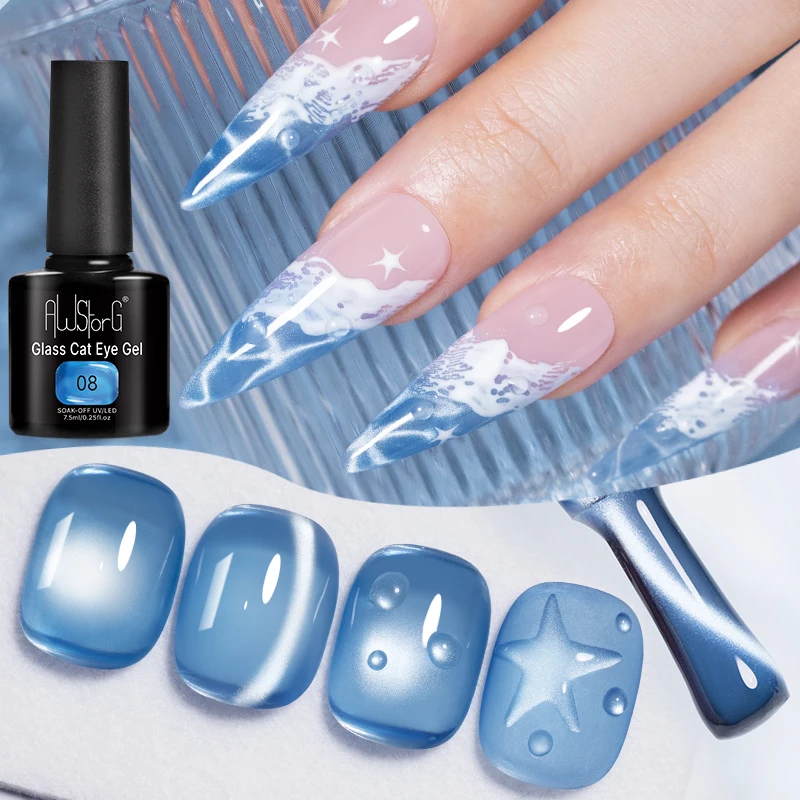 AWStorG Blue Ocean Glas-Katzenauge-Gel 7,5ml Magnetischer UV-Soak-Off Spiegelglanz-Lack Sommer Strand DIY Salon Nagelkunst Gel-Nagellack
