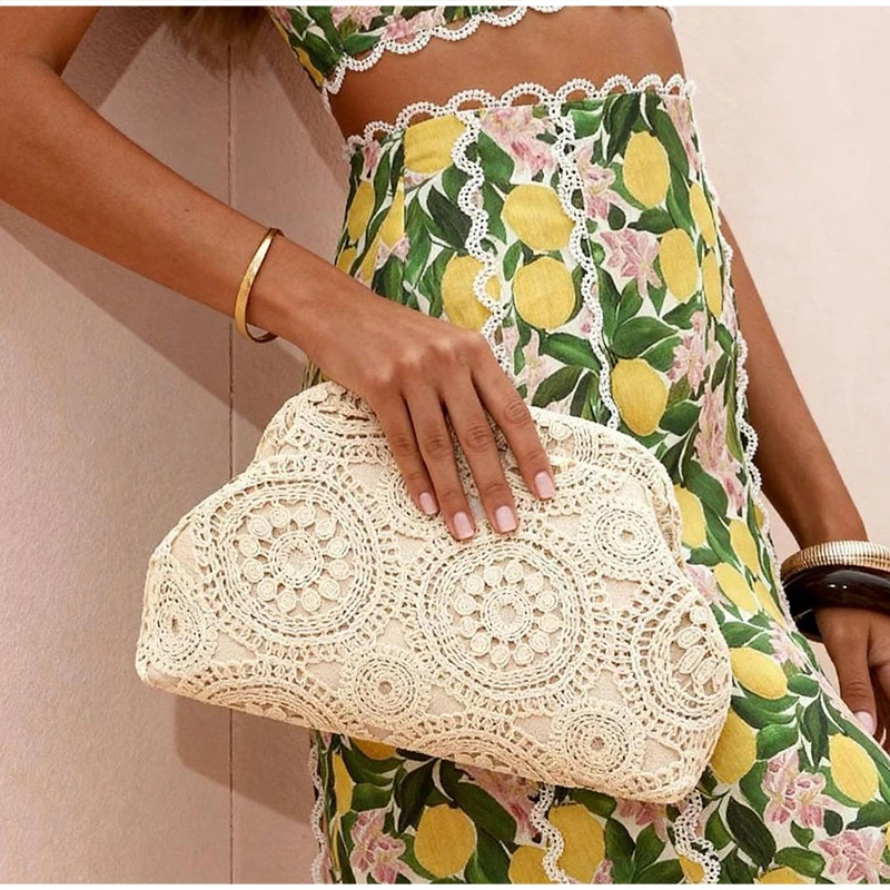 Clutch-Tasche mit floraler Spitze und Häkelverschluss, elegante Abendtasche für Damen für Hochzeit, Bankett und Party, schicke Kosmetiktasche. – Detail 9