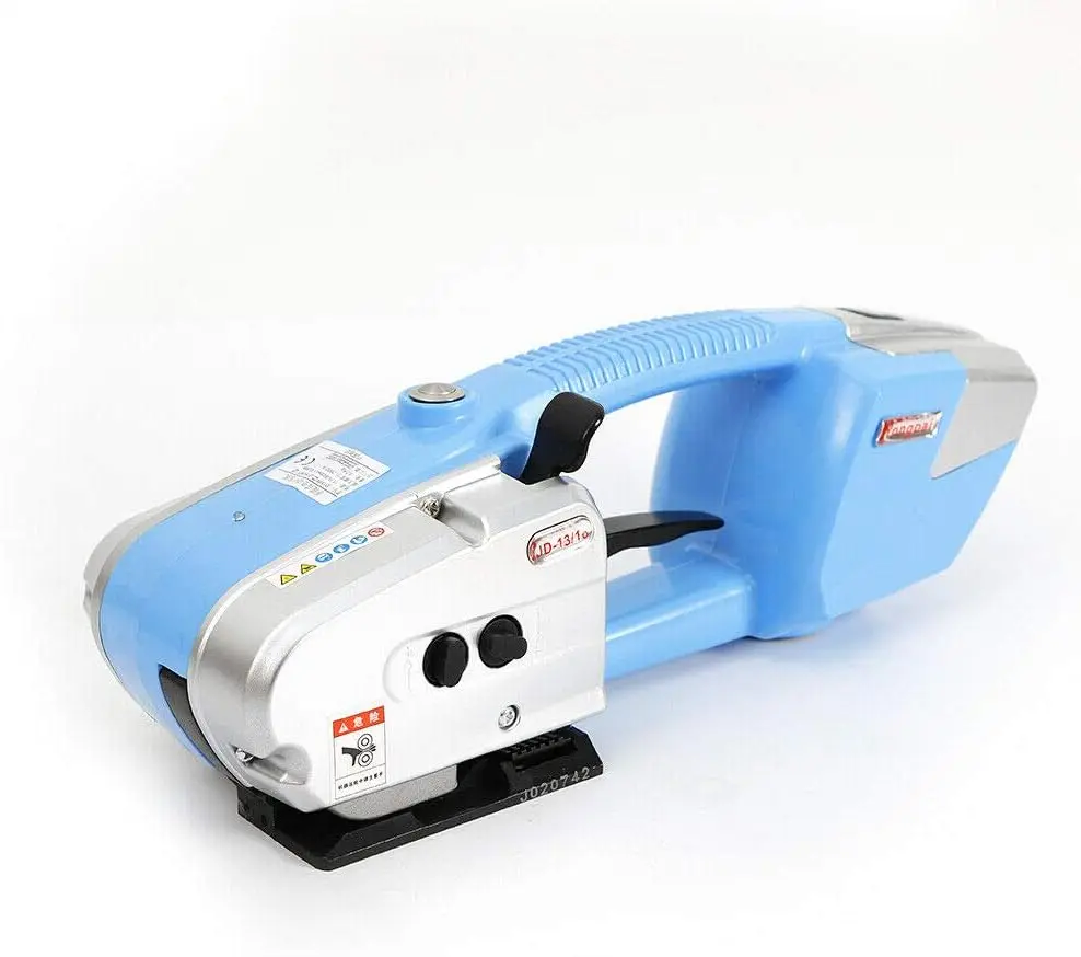 Máquina flejadora eléctrica para correa de PP/PET de 1/2-5/8 de pulgada de ancho, herramienta automática con paleta de caja de fusión en caliente de dos baterías de 4000mAh P