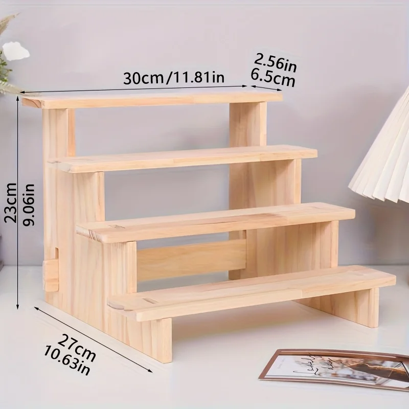 Wooden Ladder Blind Box Display Rack, Pop Mart Figurine Model Holder, Desktop Doll & Standee Storage Shelf