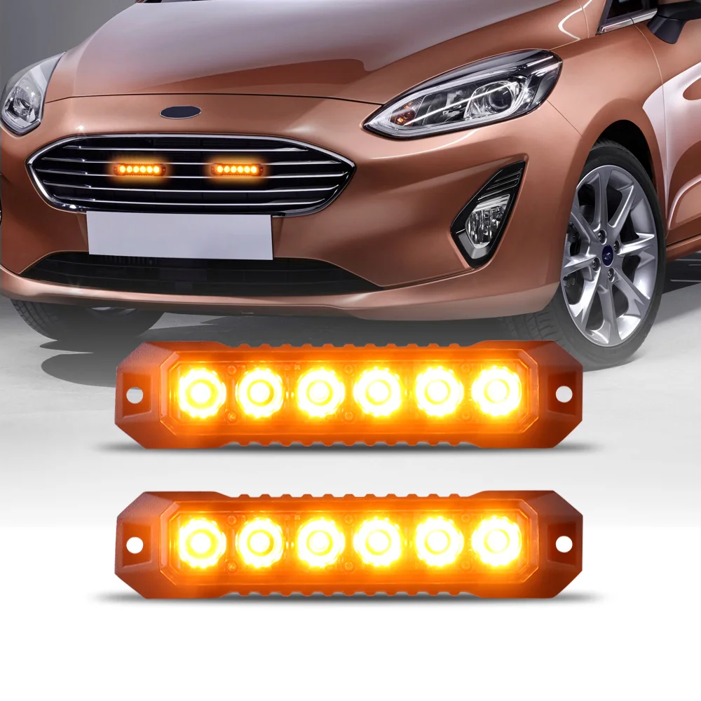 2PCS 6-LED Strobe Warning Light for Emergency Vehicles - High-Intensity, Waterproof IP65, Multi-Mode Flashing