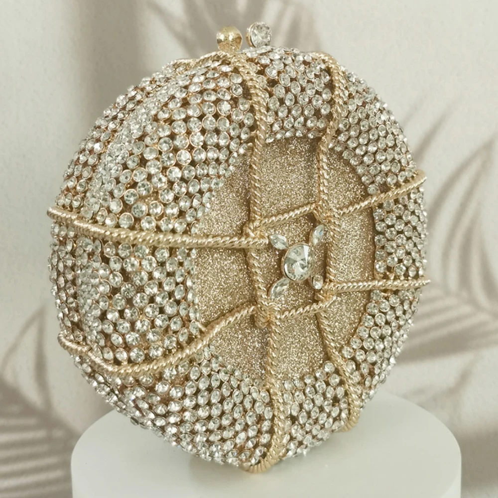 Blue Round Diamond Wedding Purse Gold/Silver/White Metal Hard Evening Clutches Women Pouch Dinner Handbags Cocktail Lady Bags