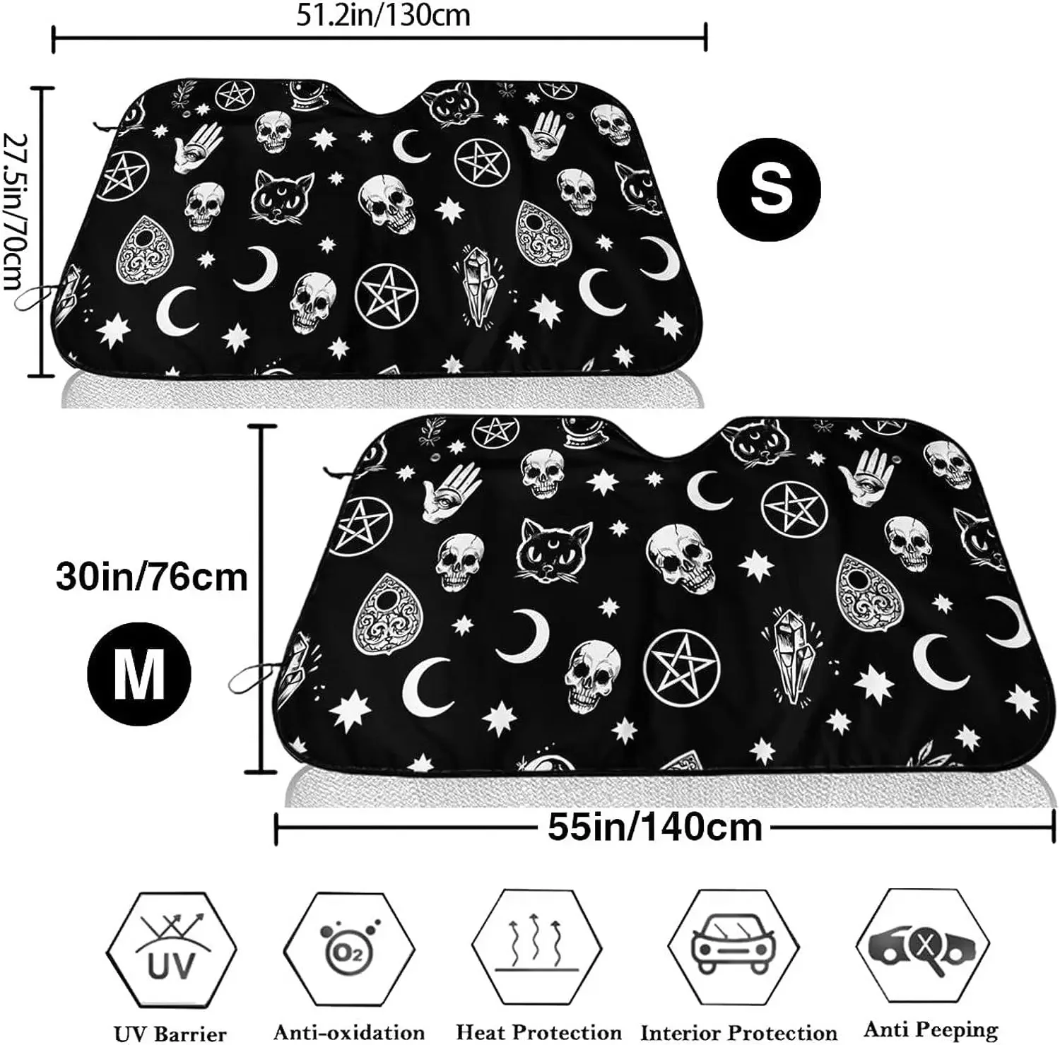 الجمجمة القط القمر القوطية نمط الشمس الظل نافذة أمامية ظلة لمعظم السيدان SUV كتل ماكس الأشعة فوق البنفسجية إبقاء سيارتك باردة