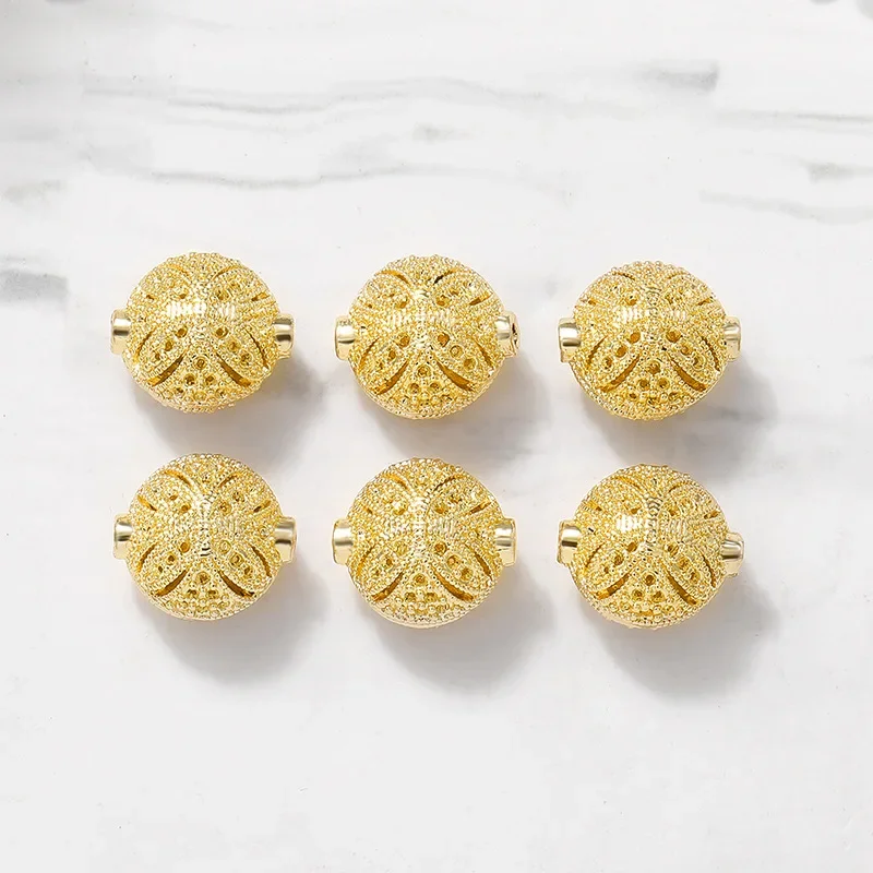 (2890)4PCS 14x15MM 24K Gold Color Plated Brass Oval Spacer Beads Bracelet Beads High Quality Diy Jewelry Accessories