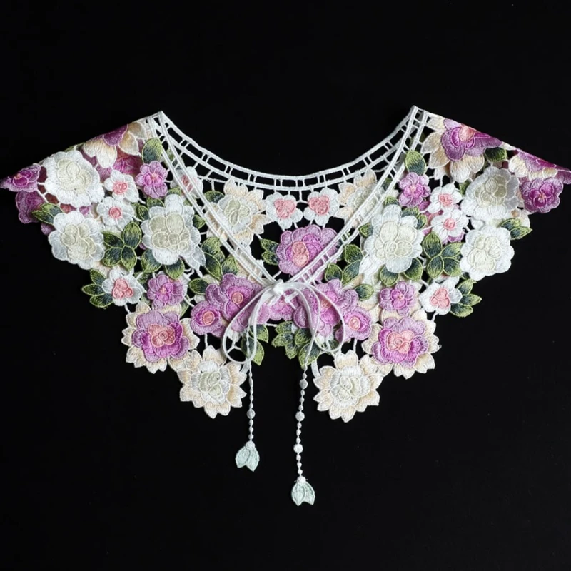 Fairytale Decorative Fake Collar Lace Shawl Wrap Embroidery Floral Capelet Dickey Mini Cape Women Detachable Necklace