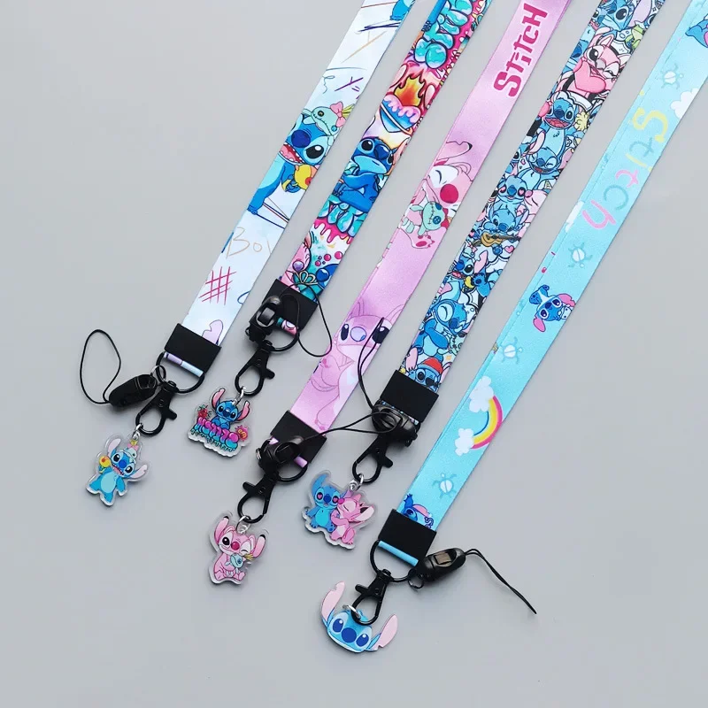 Kawaii Disney Anime Lilo&Stitch Phone Lanyard Cartoon Stitch Angel Printed Ribbon Card Cover Hanging Neck Long Rope Gifts