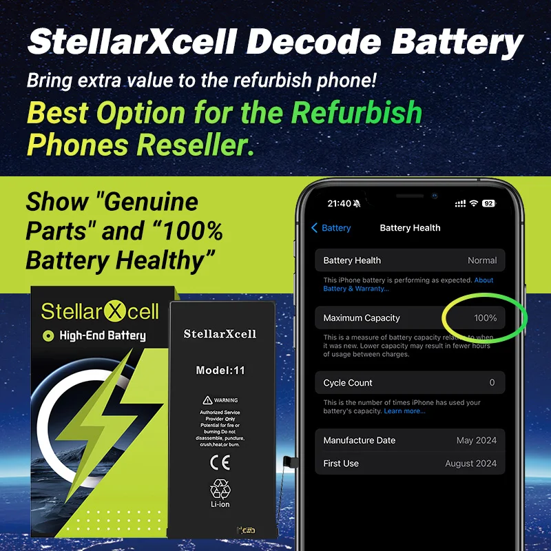 StellarXcell Decode Battery No need spot-weldind for iPhone 11 11pro Max 12 12pro 13 13pro 13promax 14promax 15 Pro max 15plus